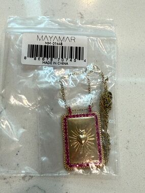 Mayamar Gold & Pink Sunburst Rectangular Pendant Necklace